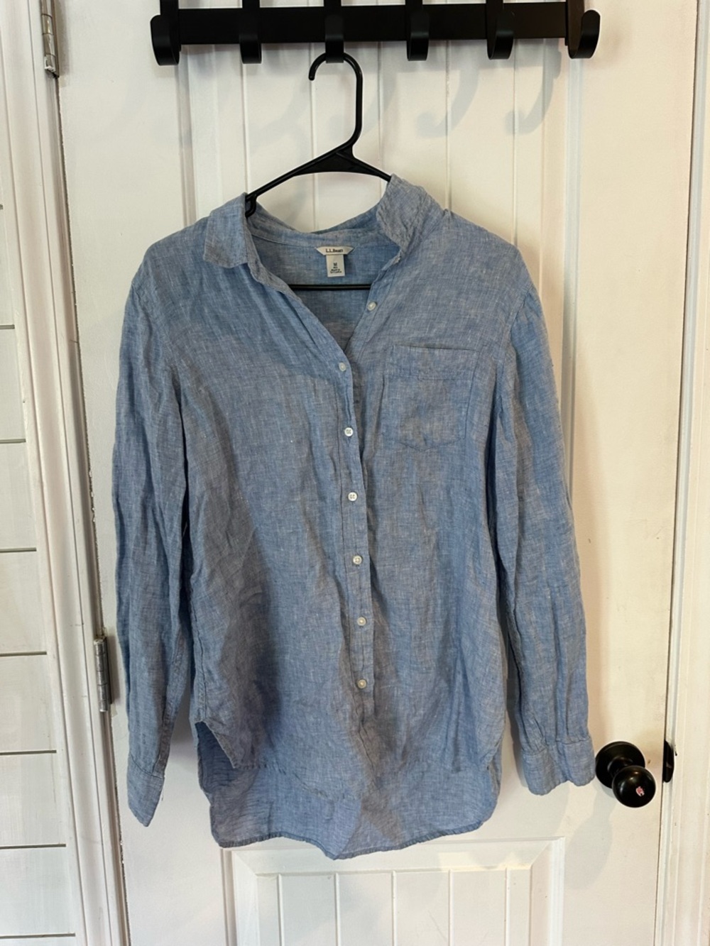 L.L. Bean Women's Light Blue Linen Button-Down Shirt